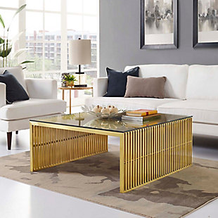 Modway Gridiron Stainless Steel Coffee Table, Gold, rollover
