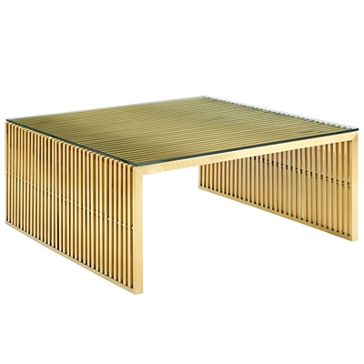 Modway Gridiron Stainless Steel Coffee Table, Gold, large