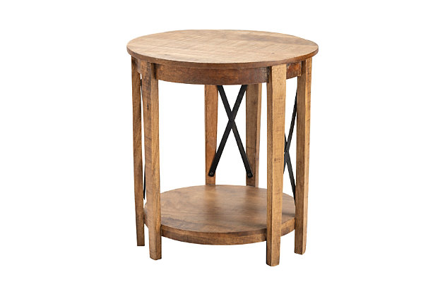 RICH RECLAIMED ELM WOOD & BLACK IRON ACCENT SIDE END TABLE MODERN OR VINTAGE 