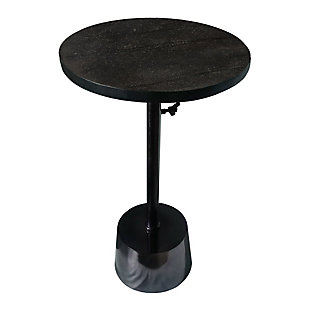 Benzara Marble Top Round Side Table with Adjustable Height, Black, rollover