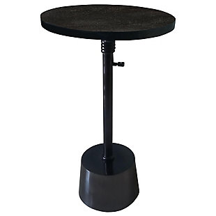 Benzara Marble Top Round Side Table with Adjustable Height, Black, large
