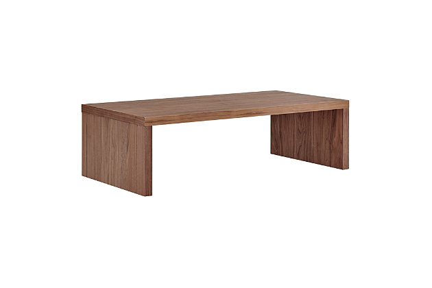 Form and function in perfect harmony. The Abby table is made of a unique, lightweight wooden honeycomb material that gives you the durability you need. Its distinctive design makes it easy to place amongst your existing pieces.Made with engineered wood | American walnut veneer | Metal rod inside each leg | Assembly required
