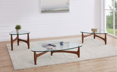 Ledell 35" Coffee Table in Clear Glass with Walnut Base, , rollover