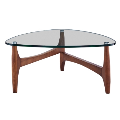 Ledell 35" Coffee Table in Clear Glass with Walnut Base, , large