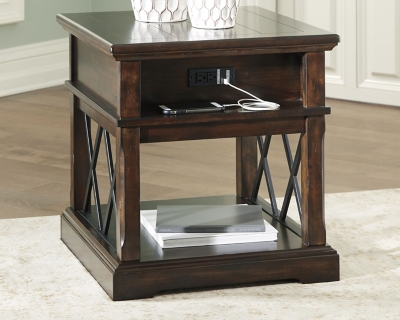 wood end table with power and usb ports