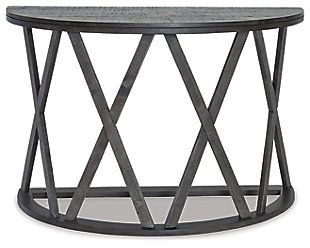 X-press yourself beautifully with the Sharzane sofa table. Crafted with pine wood enriched with a rustic gray weathered finish with saw kerf distressing. Repeated "X" motifs forming a unique styled base make it an exceptional choice in transitional style.Made of pine wood | Rustic gray weathered finish | Assembly required | Estimated Assembly Time: 30 Minutes