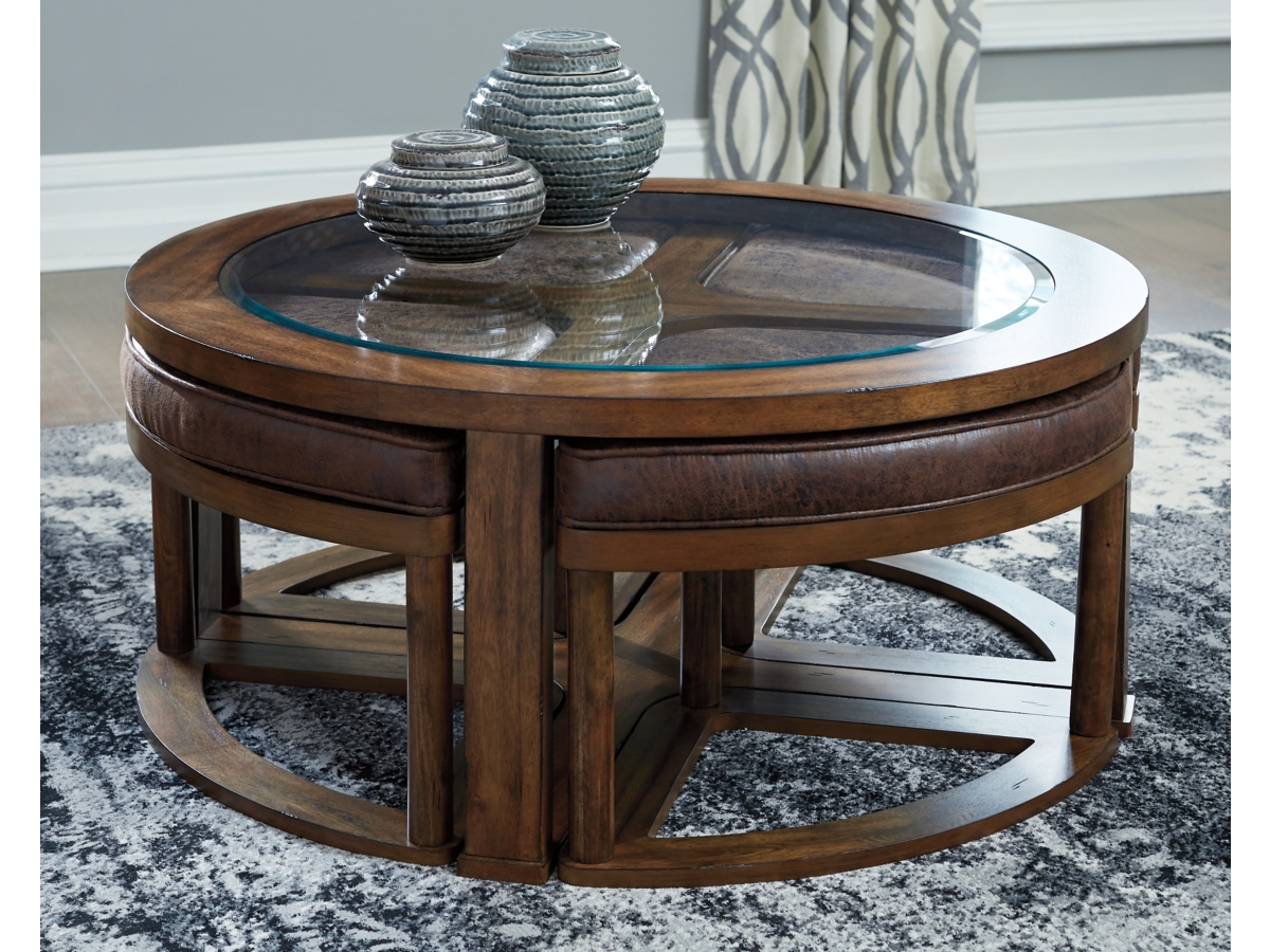 Ashley round wood coffee table discount