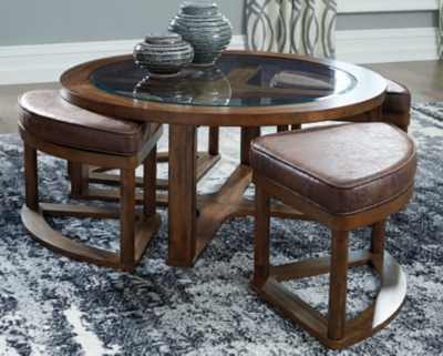 Sofa table with store stools ashley furniture