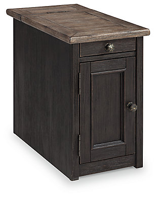 Tyler Creek Chairside End Table with USB Ports & Outlets, Grayish Brown/Black, large