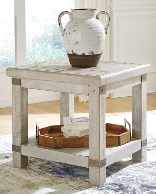 White distressed end deals table