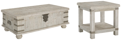 Carynhurst Coffee Table with 1 End Table, White Wash Gray