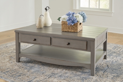 Charina 2 Drawer Coffee Table, Antique Gray