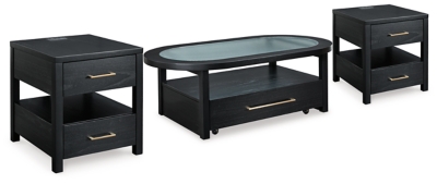 Winbardi Coffee Table with 2 End Tables, Black