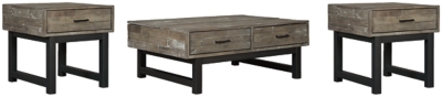 Mondoro Coffee Table with 2 End Tables, Grayish Brown