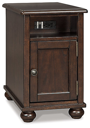 Barilanni Chairside End Table with USB Ports & Outlets, Dark Brown, large