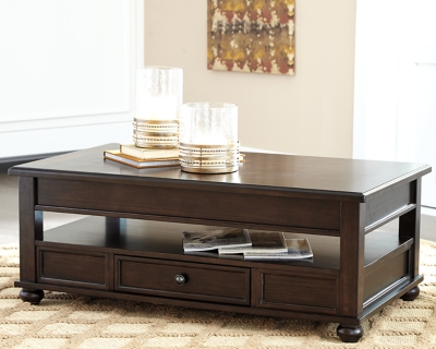 Barilanni Coffee Table with Lift Top, Dark Brown, large