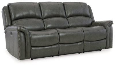 Lanzo gray leather store reclining sofa