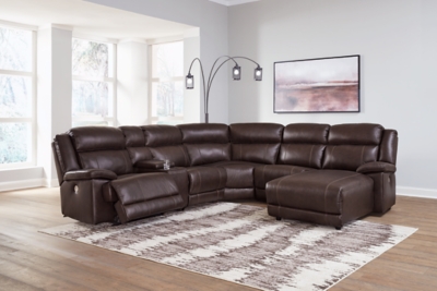 VonKurt 6-Piece Power Reclining Sectional with Chaise, Dark Brown, rollover