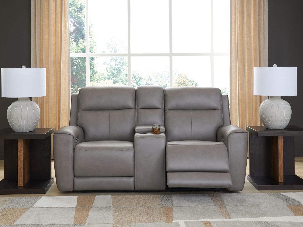 5Z-Relaxation Dual Power Leather Reclining Loveseat with Console