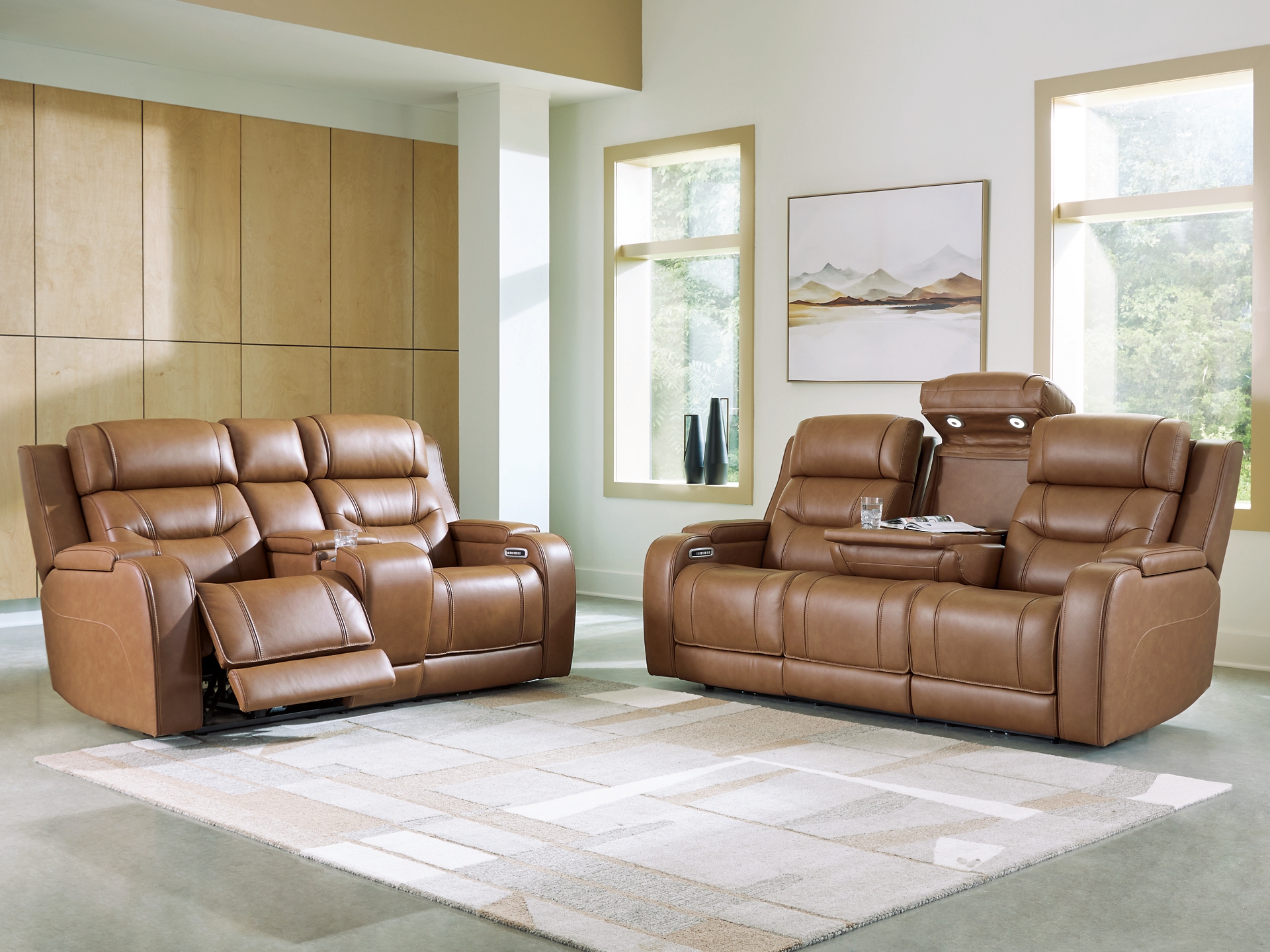 Dreamer Dual Power Leather Reclining Sofa and loveseat with Audio Seating 