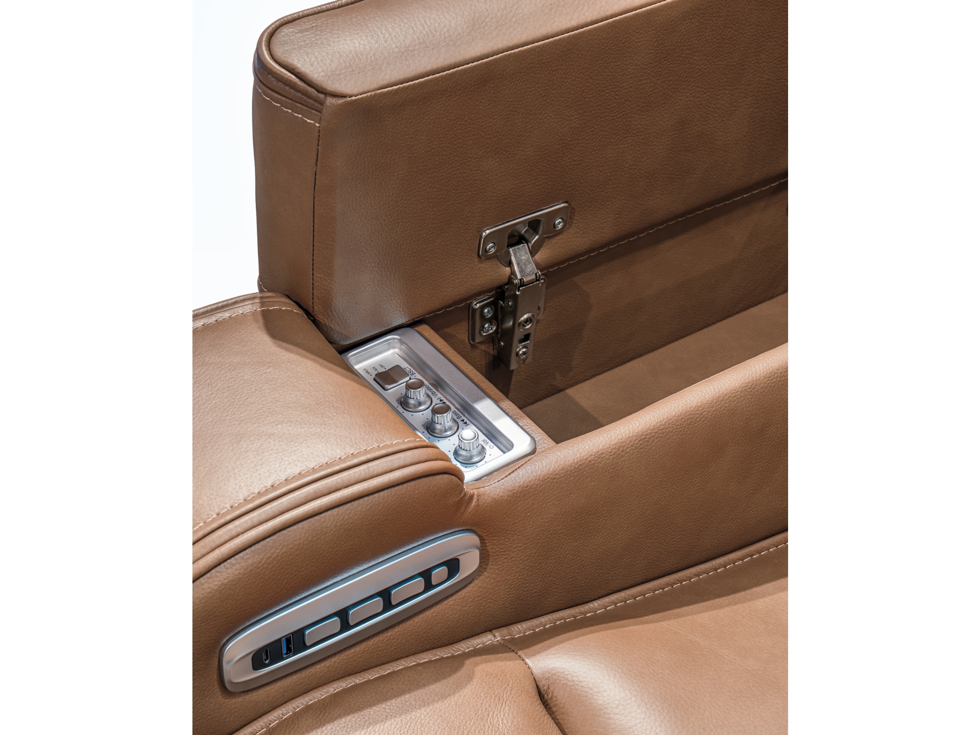 Image 5 of Dreamer Dual Power Leather Reclining Sofa and loveseat with Audio Seating 