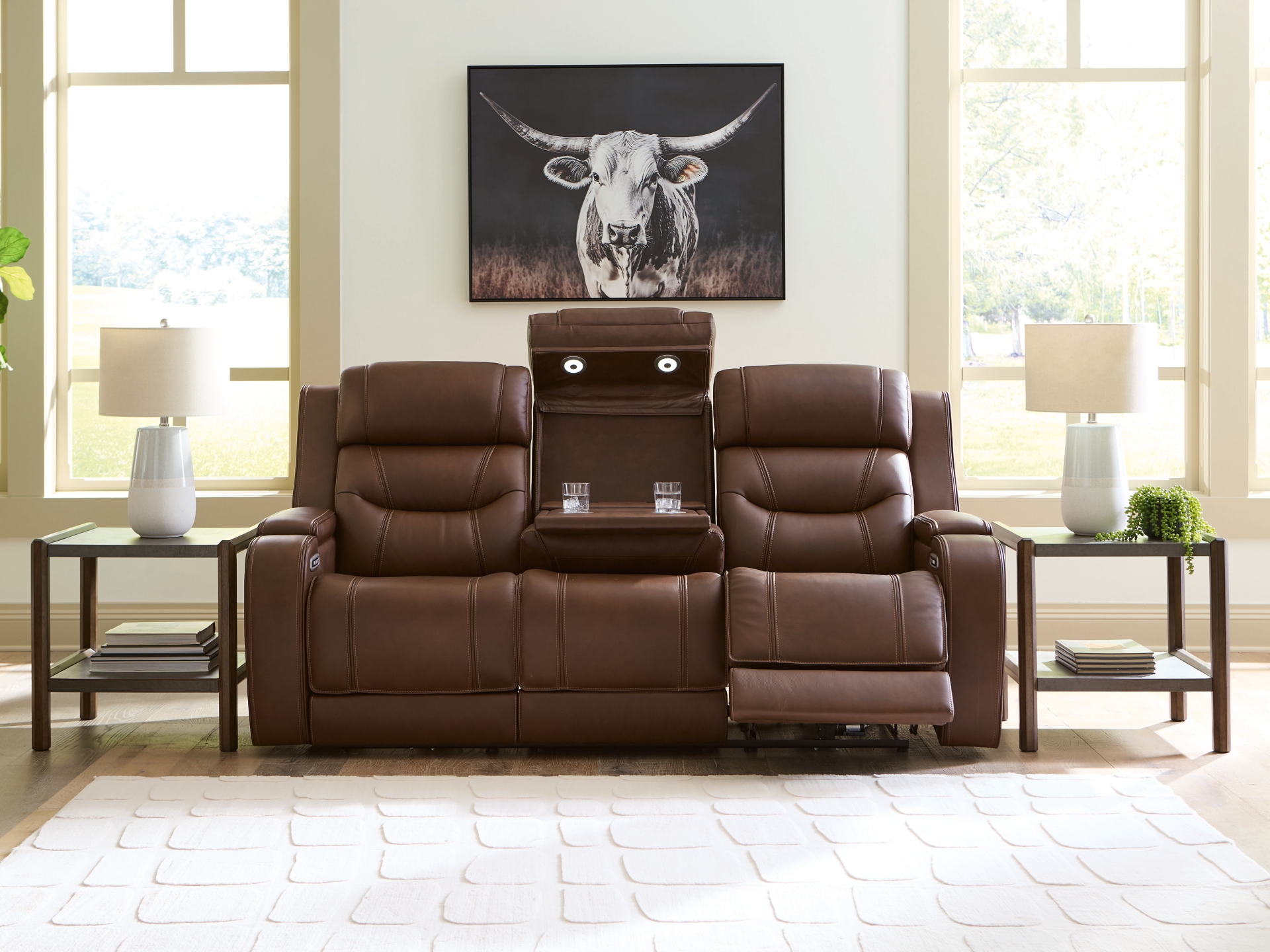 Dreamer Dual Power Leather Reclining Sofa and loveseat with Audio Seating