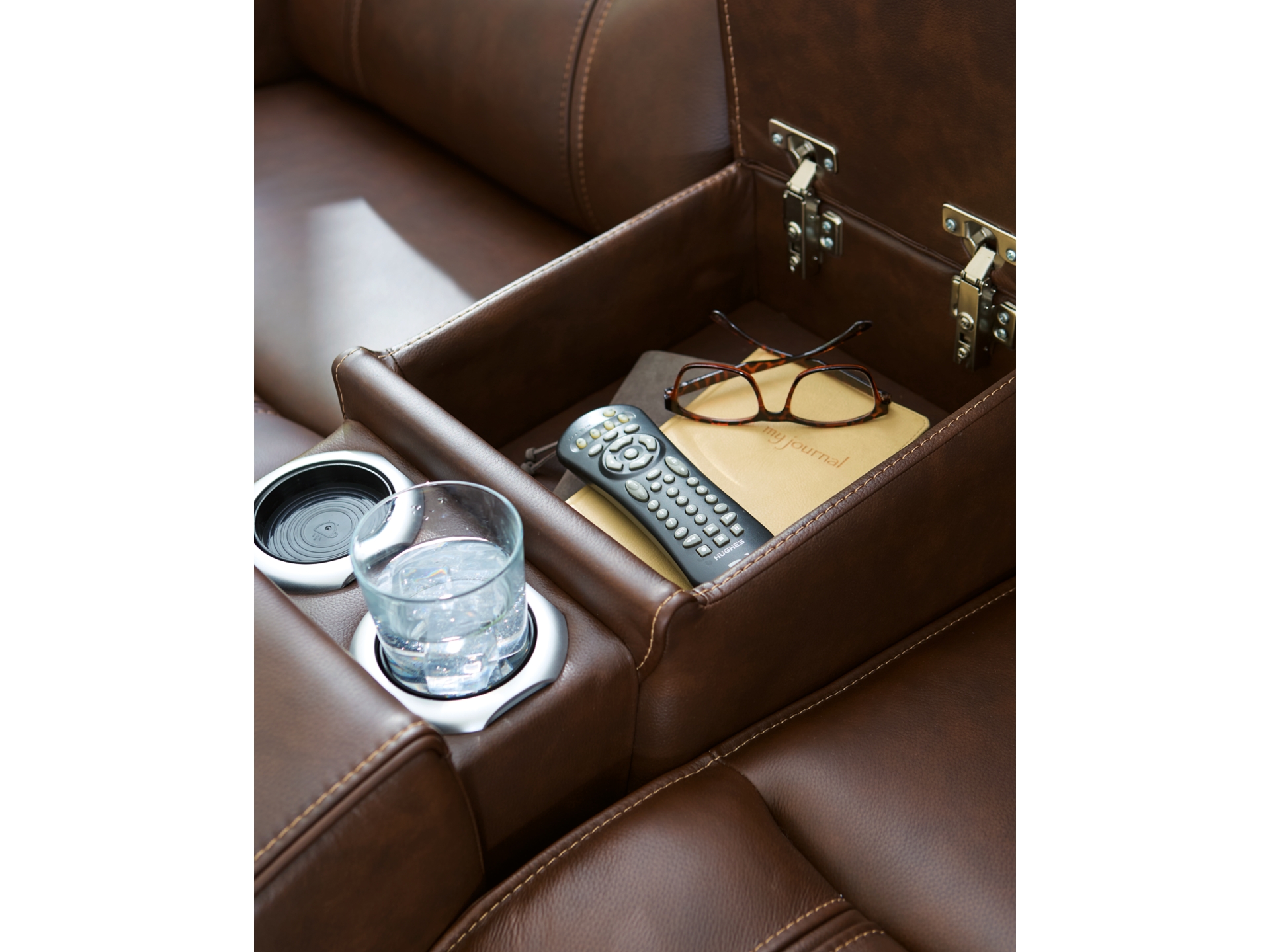 Image 3 of Dreamer Dual Power Leather Reclining Sofa and loveseat with Audio Seating