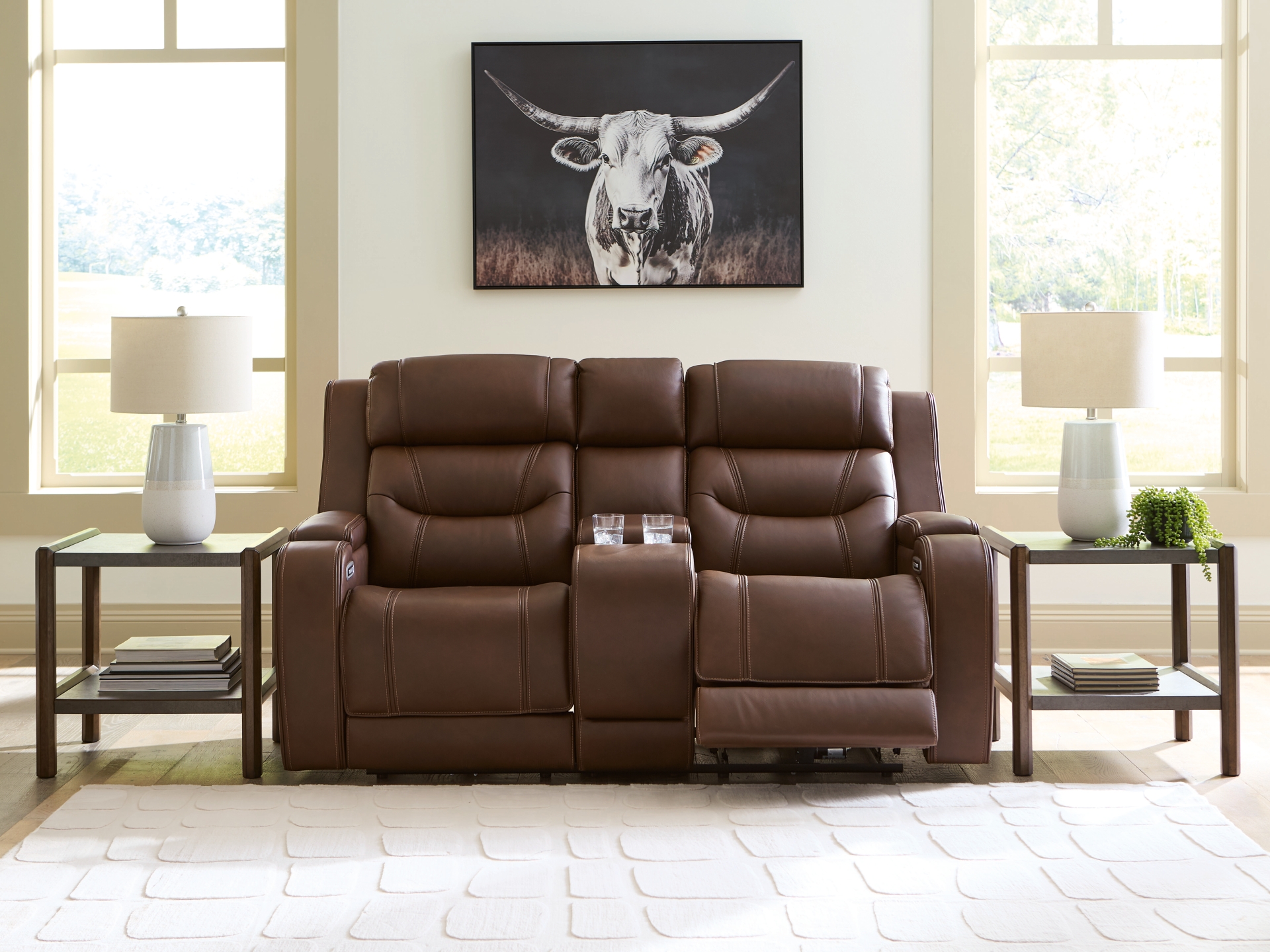 Image 2 of Dreamer Dual Power Leather Reclining Sofa and loveseat with Audio Seating