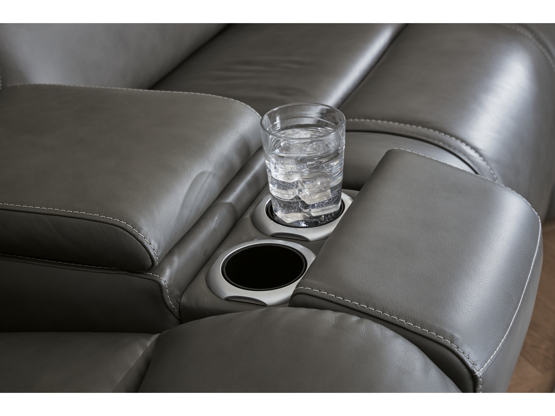 Image 2 of 5Z-Harrenhurst 6-Piece Leather Dual Power Reclining Modular Sectional with Conso