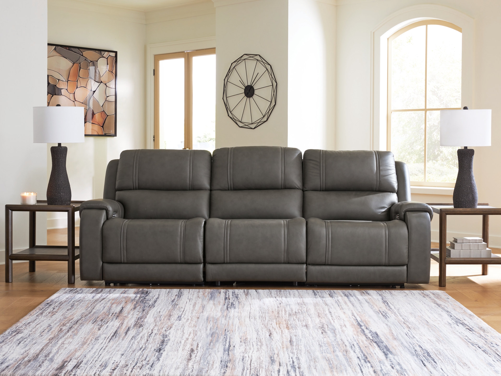 5Z-Harrenhurst 3-Piece Leather Dual Power Reclining Modular Sofa and loveseat 