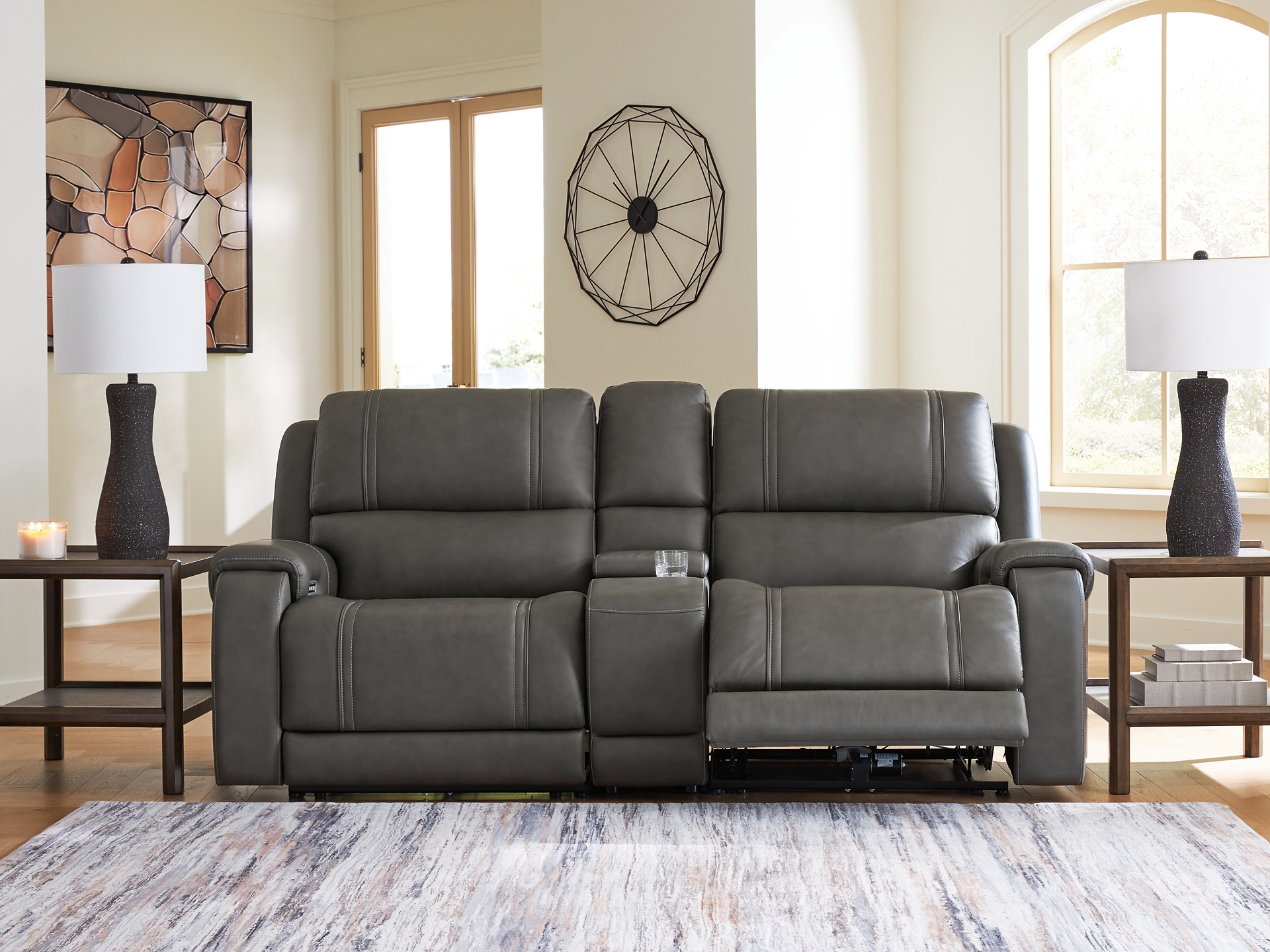 Image 2 of 5Z-Harrenhurst 3-Piece Leather Dual Power Reclining Modular Sofa and loveseat 