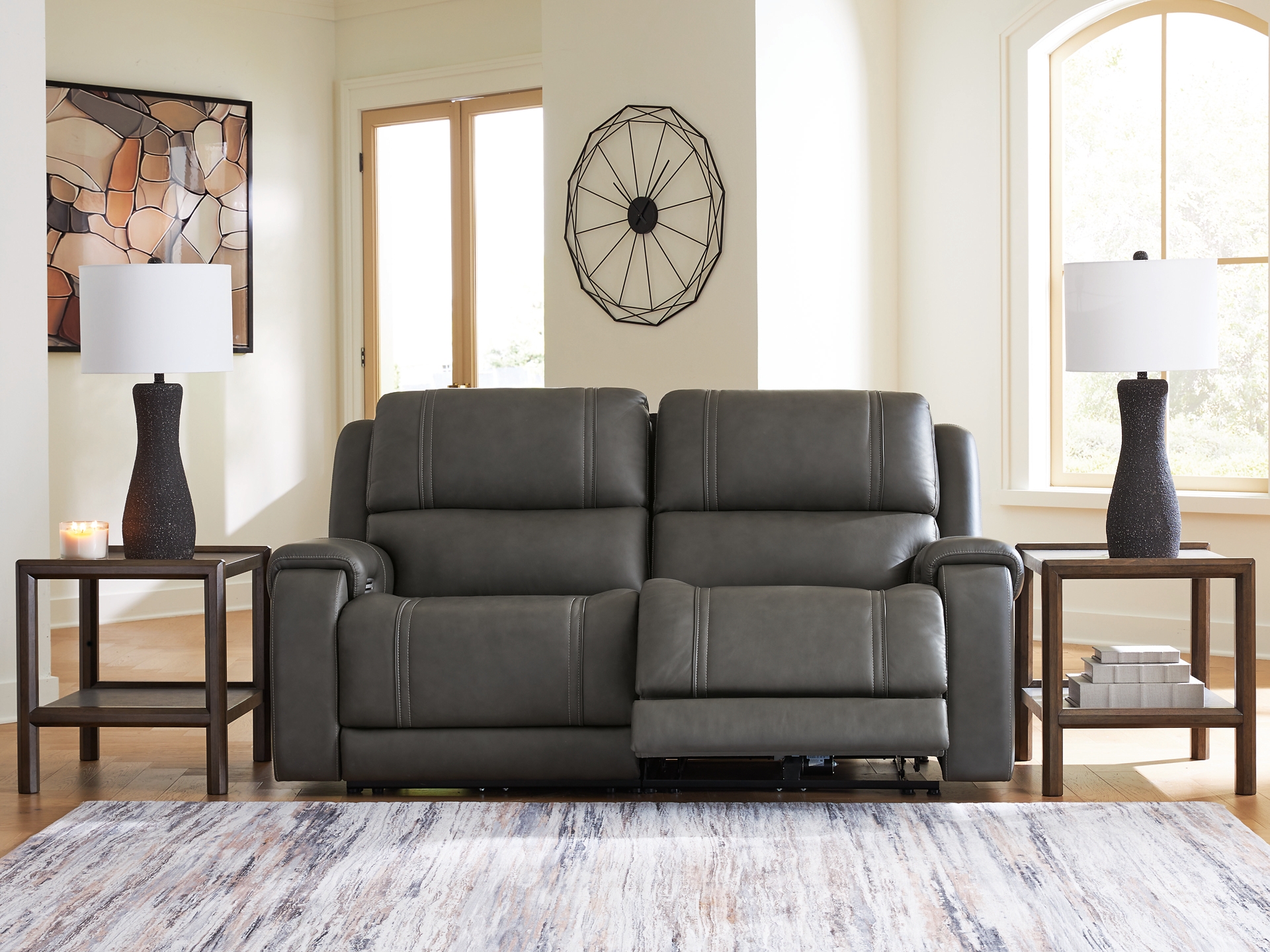 Image 1 of 5Z-Harrenhurst 3-Piece Leather Dual Power Reclining Modular Sofa and loveseat 