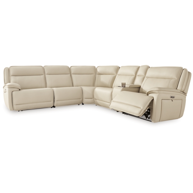 Double Deal 6-Piece Dual Power Leather Reclining Modular Sectional with Console