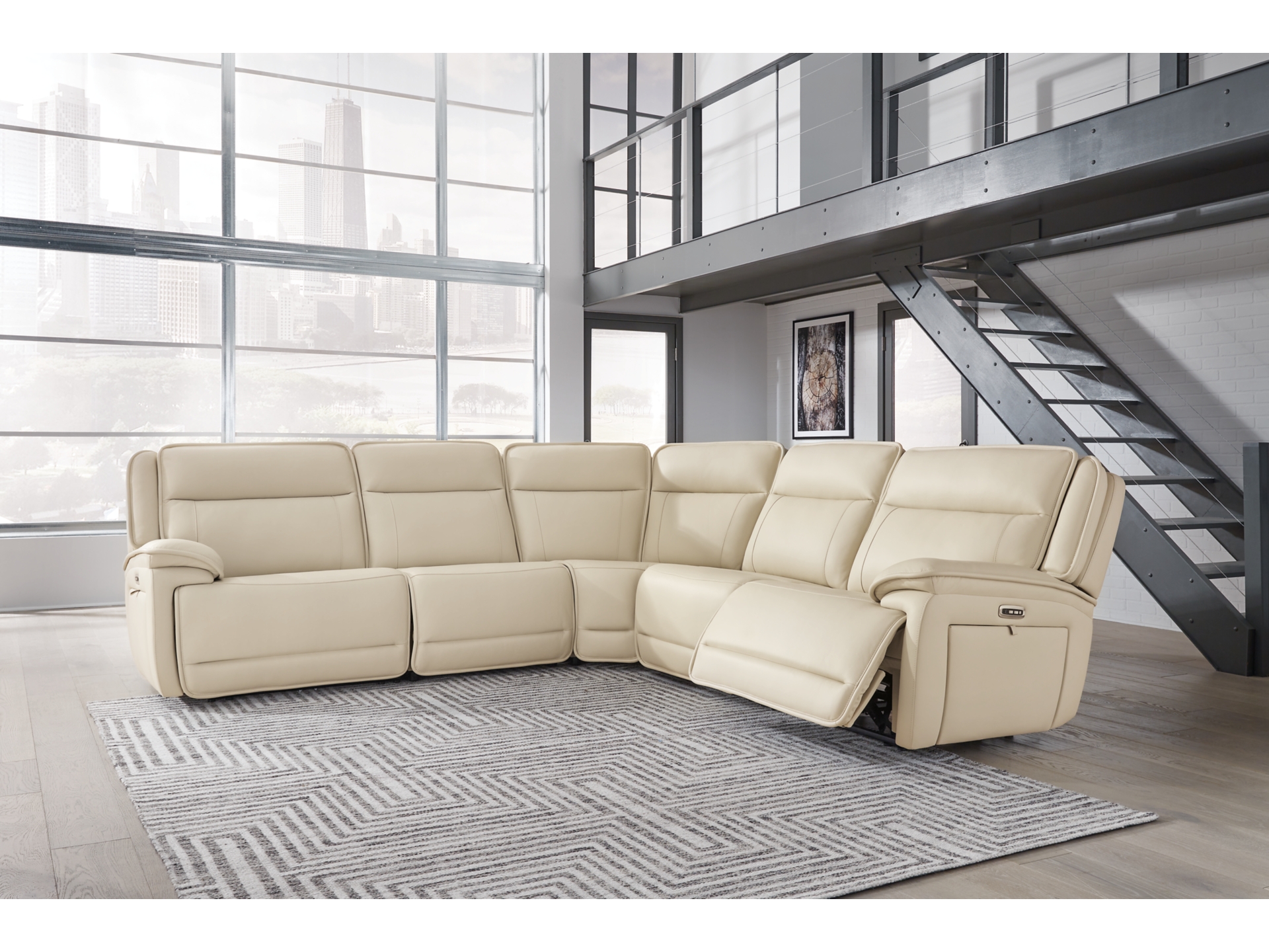 Double Dual Power Leather Reclining Modular Sectional
