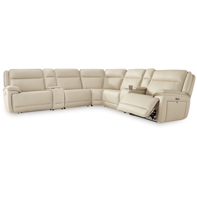 Double Deal 7-Piece Dual Power Leather Reclining Modular Sectional with Consoles