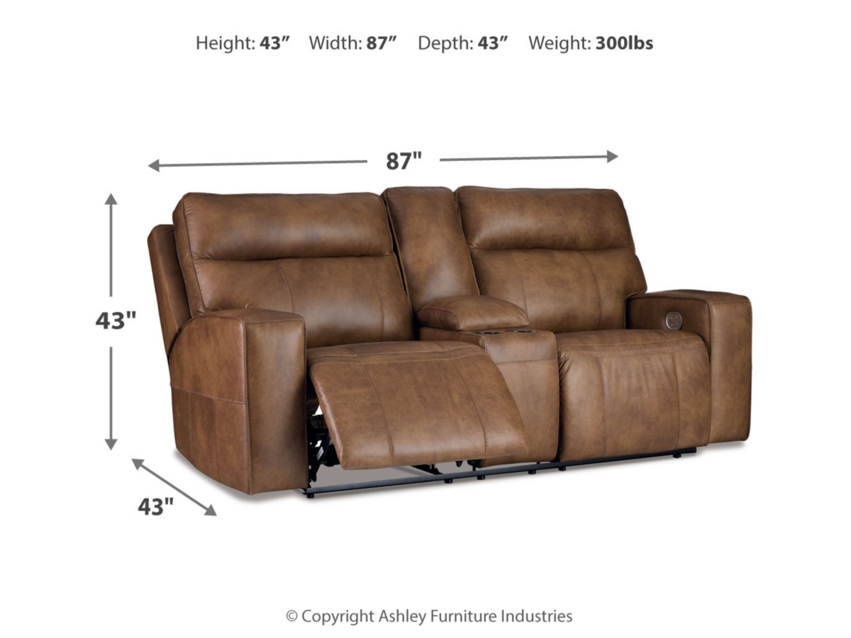 Game Plan Dual Power Leather Reclining Loveseat with Console