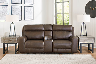 Roman Power Reclining Loveseat with Console, Umber, rollover