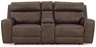 Roman Power Reclining Loveseat with Console, Umber, large