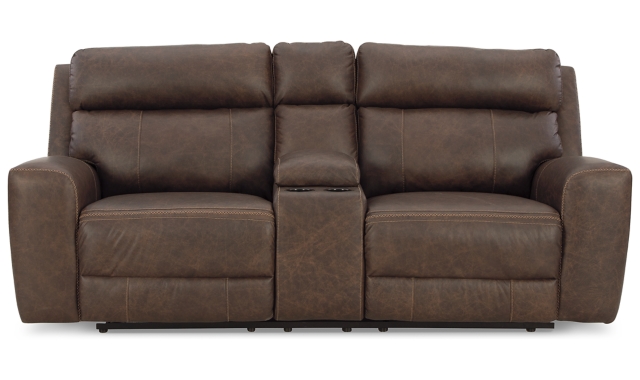 Roman Dual Power Leather Reclining Loveseat with Console