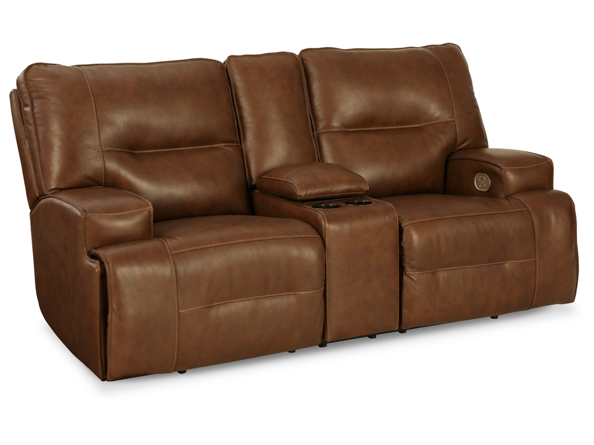 イタリアLOVE Francesca Dual Power Leather Reclining Loveseat with Console