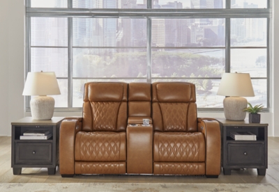 Boyington Power Reclining Loveseat with Console, Caramel, large