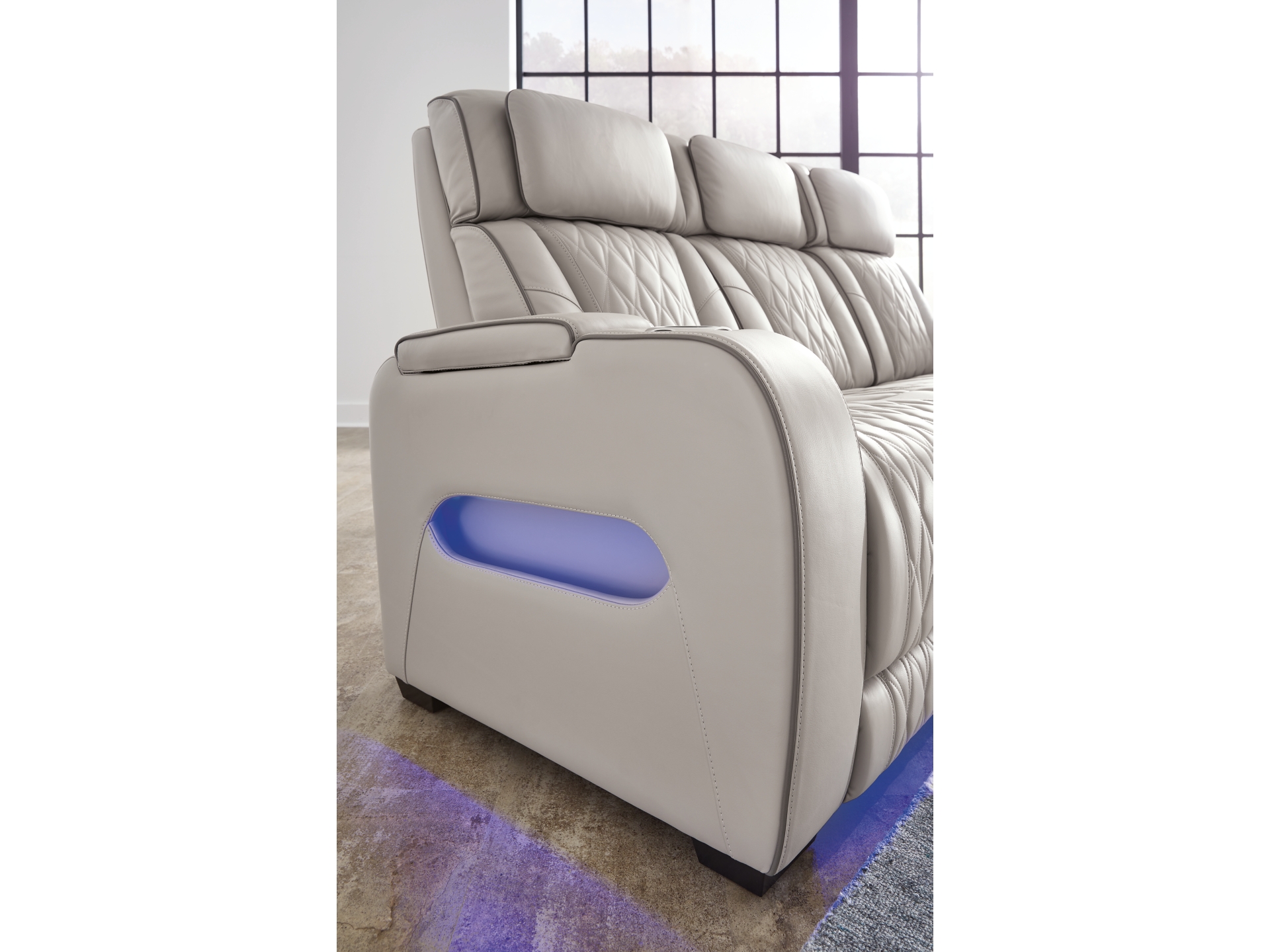 Image 1 of Boyington Triple Power Leather Reclining Sofa and Loveseat Set grey