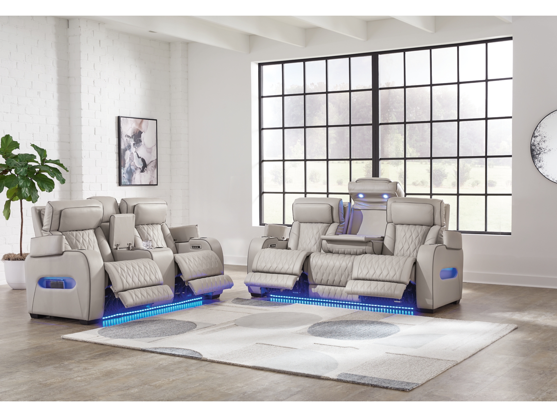 Boyington Triple Power Leather Reclining Sofa and Loveseat Set grey