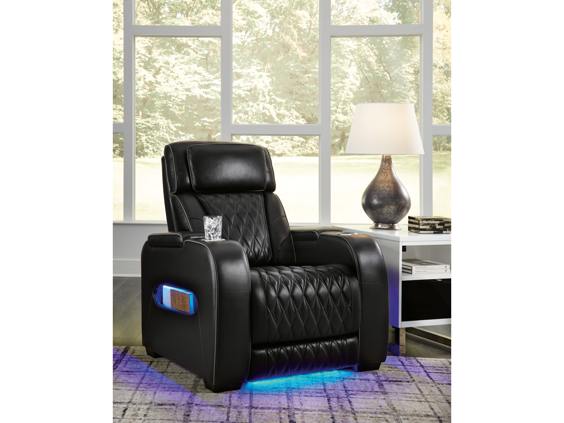 Image 4 of Boyington Triple Power Leather Reclining Sofa and Loveseat Set black