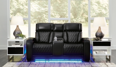Boyington Power Reclining Loveseat with Console, Black, rollover
