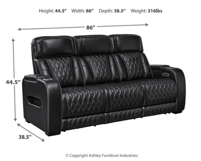 Boyington Power Reclining Sofa, Black, large