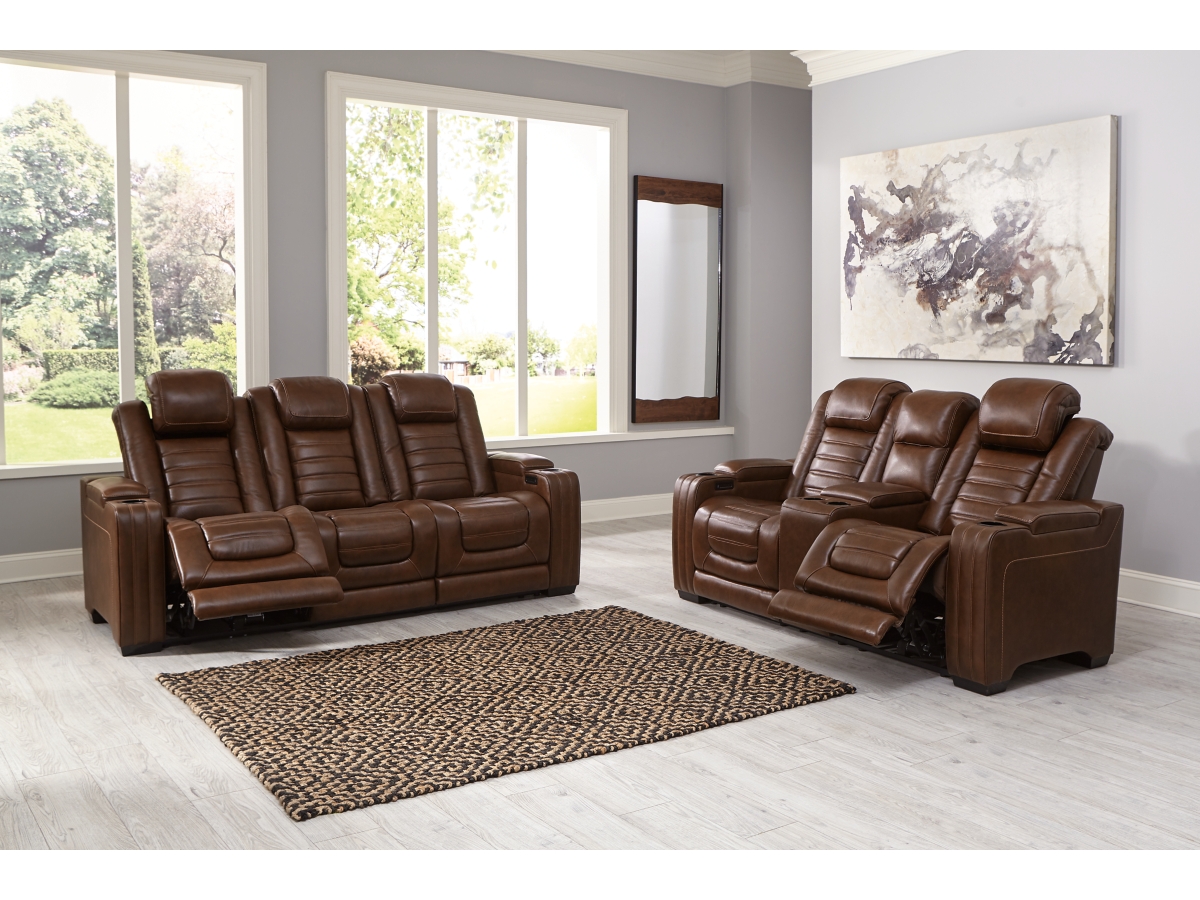 Backtrack Dual Power Leather Reclining Sofa and Loveseat Set Ashley