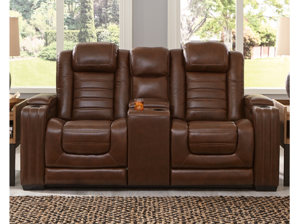 Backtrack Dual Power Leather Reclining Loveseat with Console