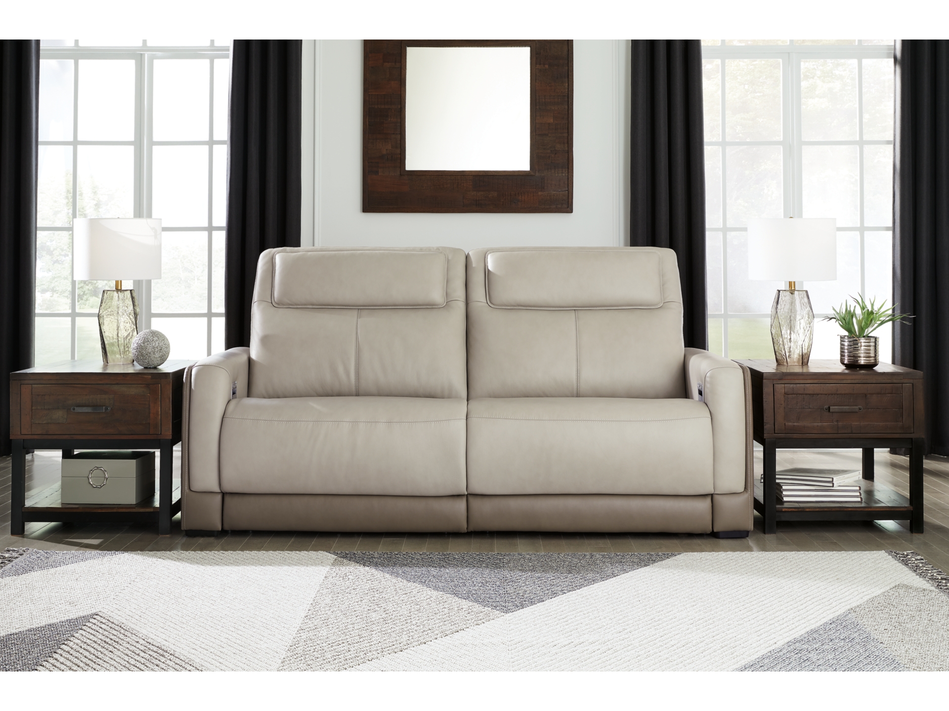 Battleville Dual Power Leather Reclining Sofa-loveseat -chair Almond 