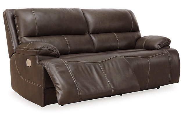 Ricmen Dual Power Reclining Sofa, Two Tone Leather Recliner Sofa